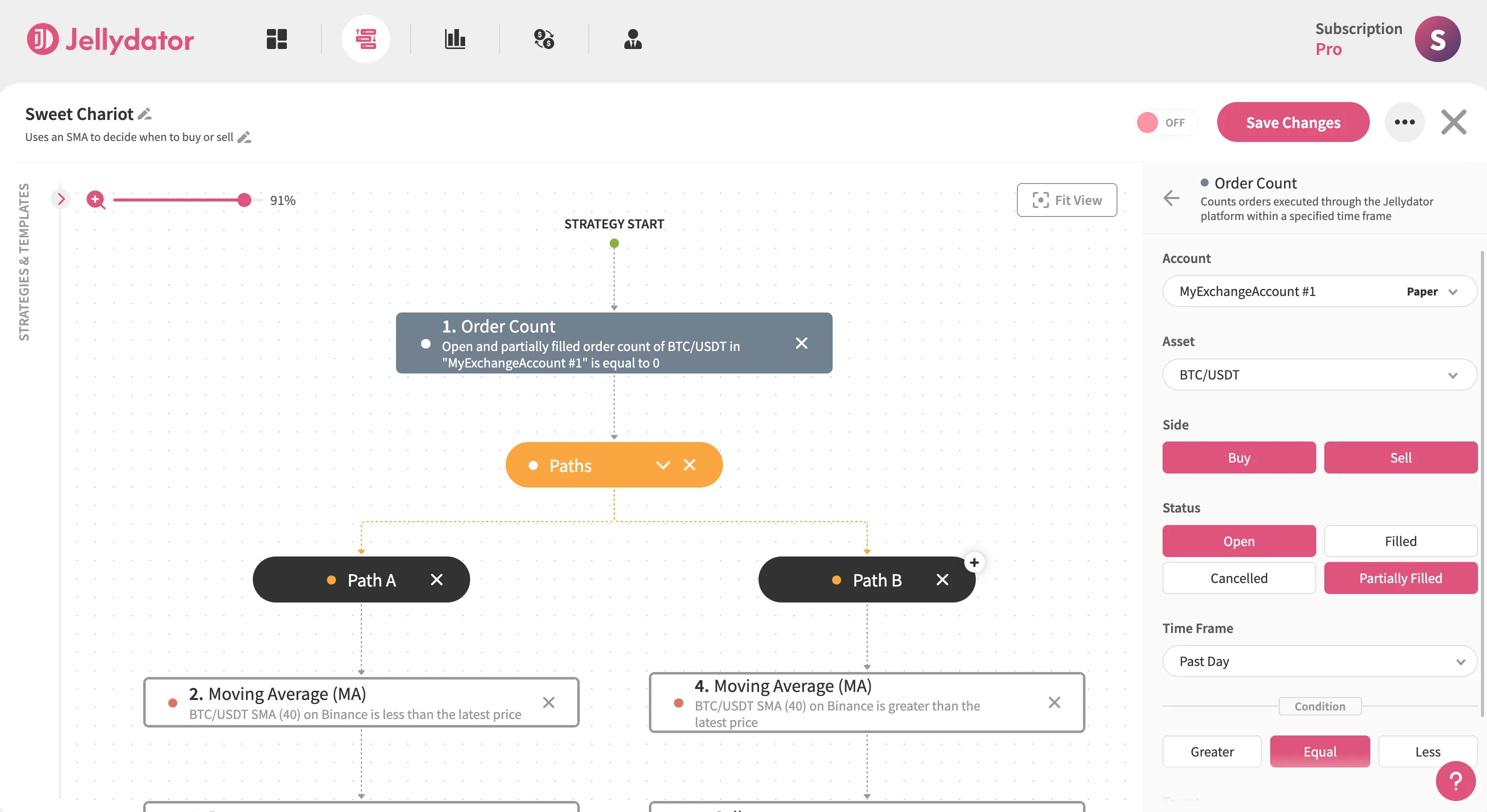 The Jellydator editor with an order count step.