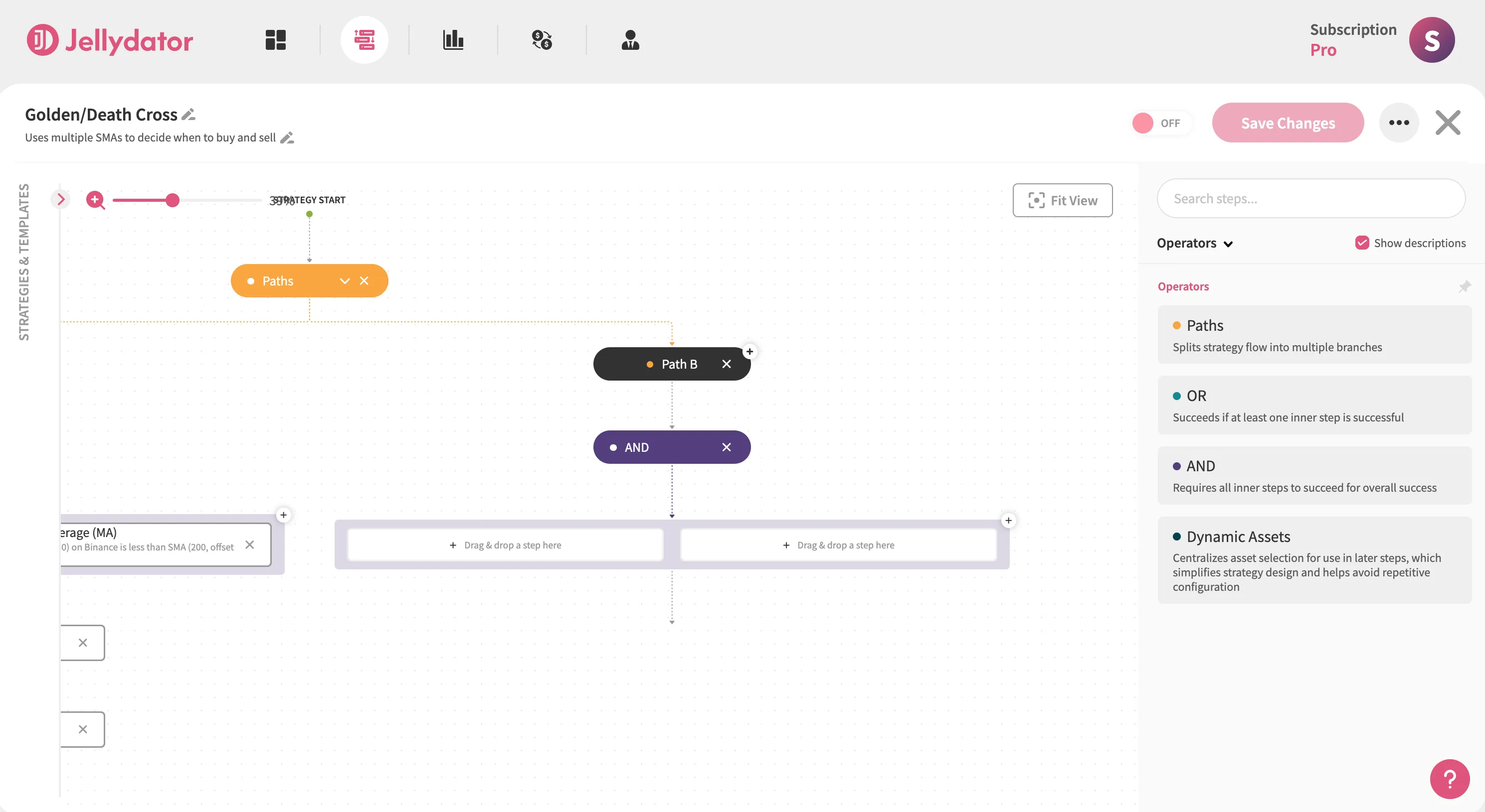 The Jellydator platform with an AND step in Path B.