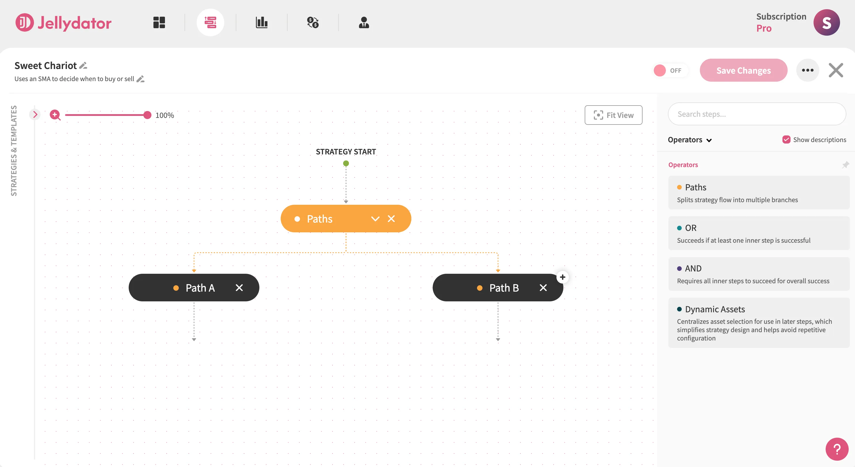 The Jellydator editor with a Paths step.