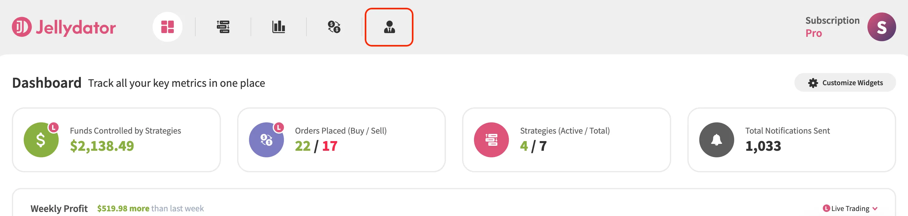 An image of the Jellydator website with the highlighted account page button.