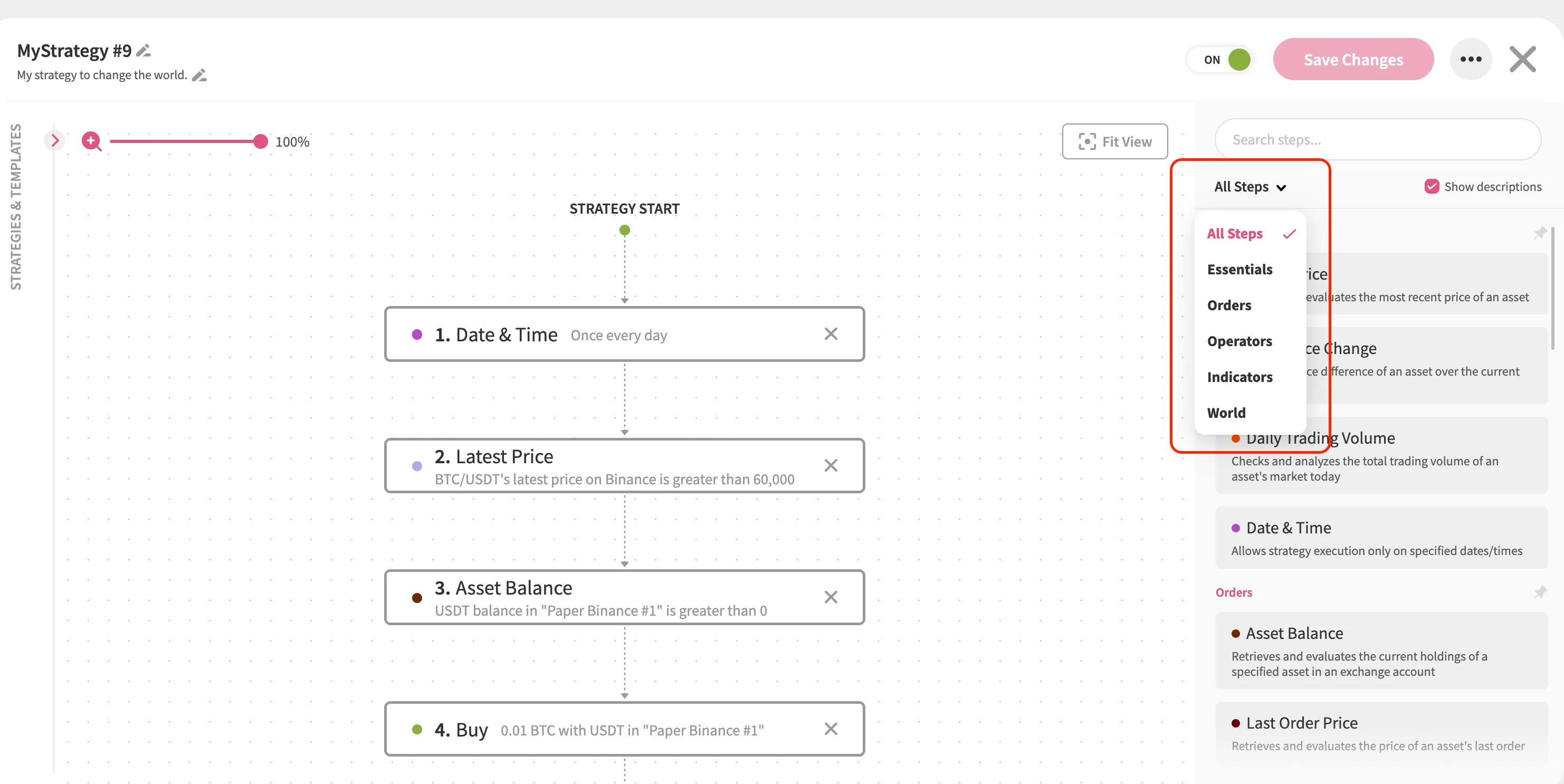 An image of the Jellydator editor with a highlighted step category filter.