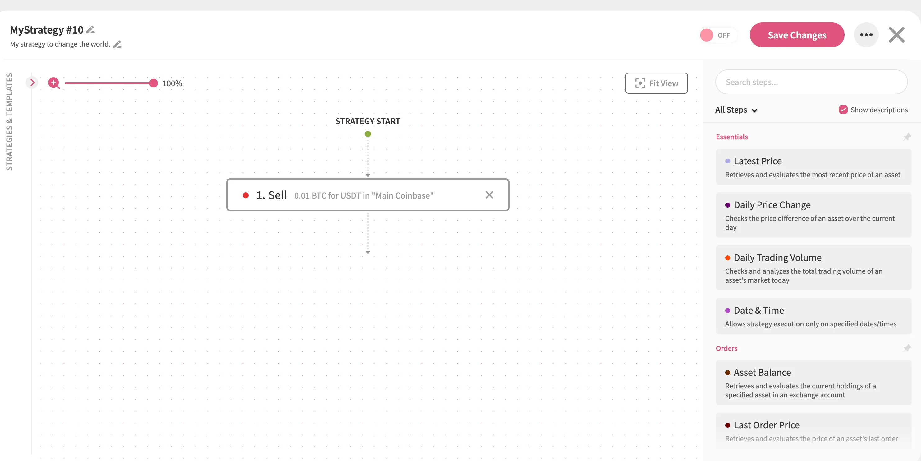 An image of the Jellydator editor with one Sell step.