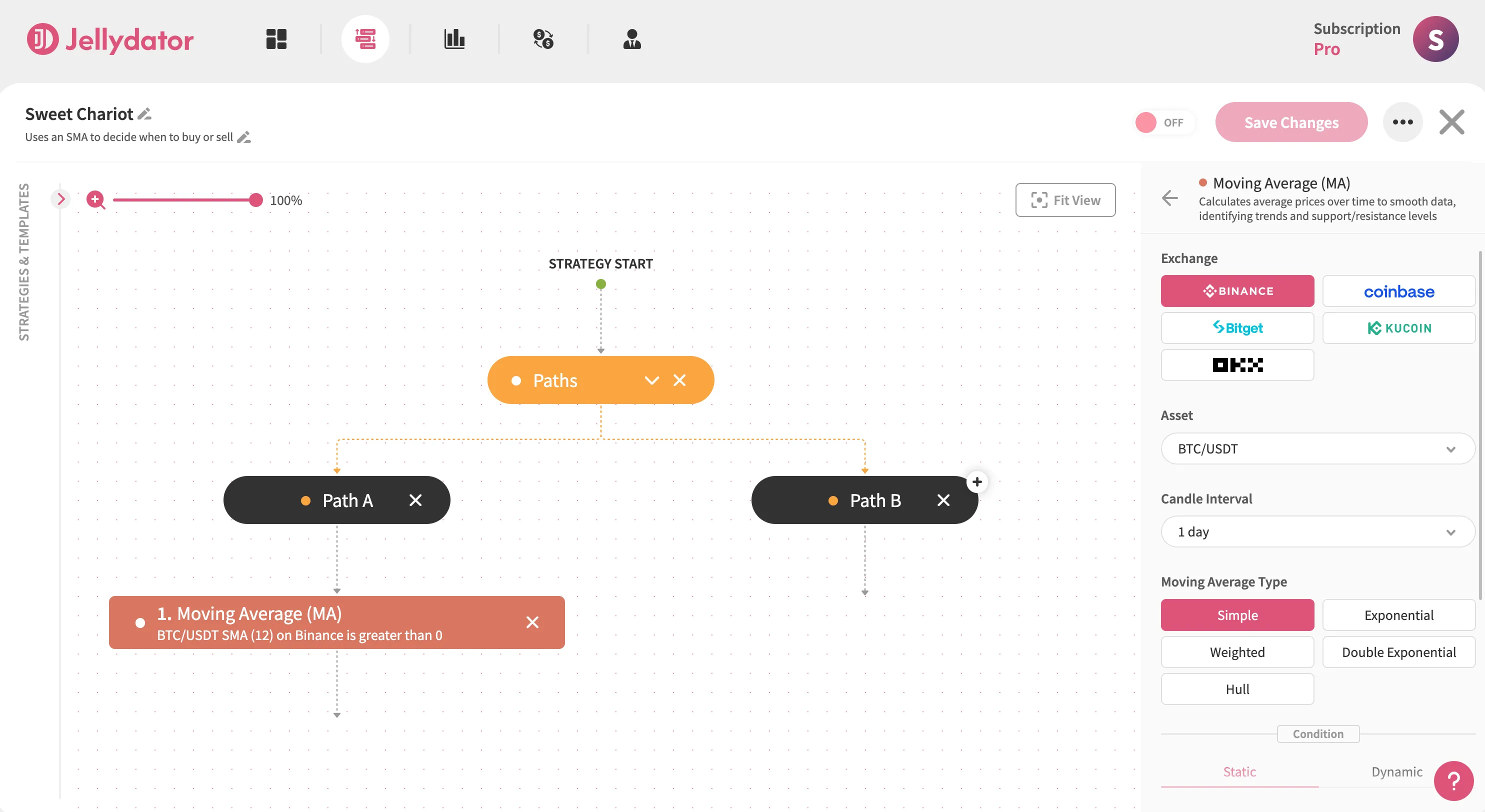 The Jellydator editor with an SMA step in Path A.