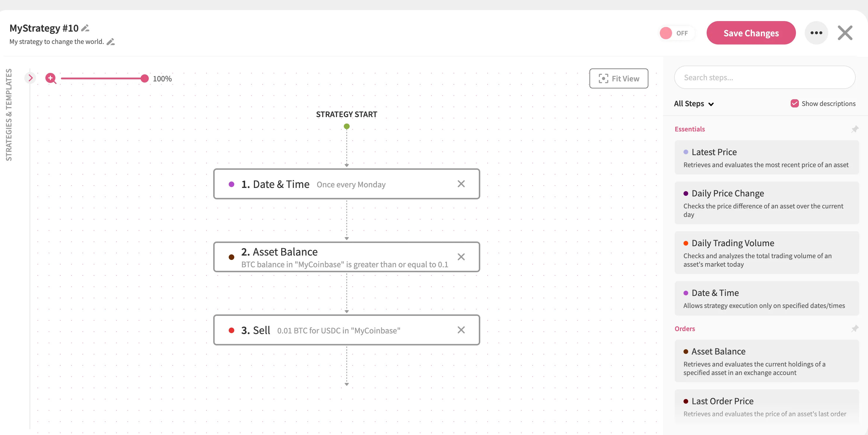 An image of the Jellydator editor with Date & Time, Asset Balance, and Sell steps.