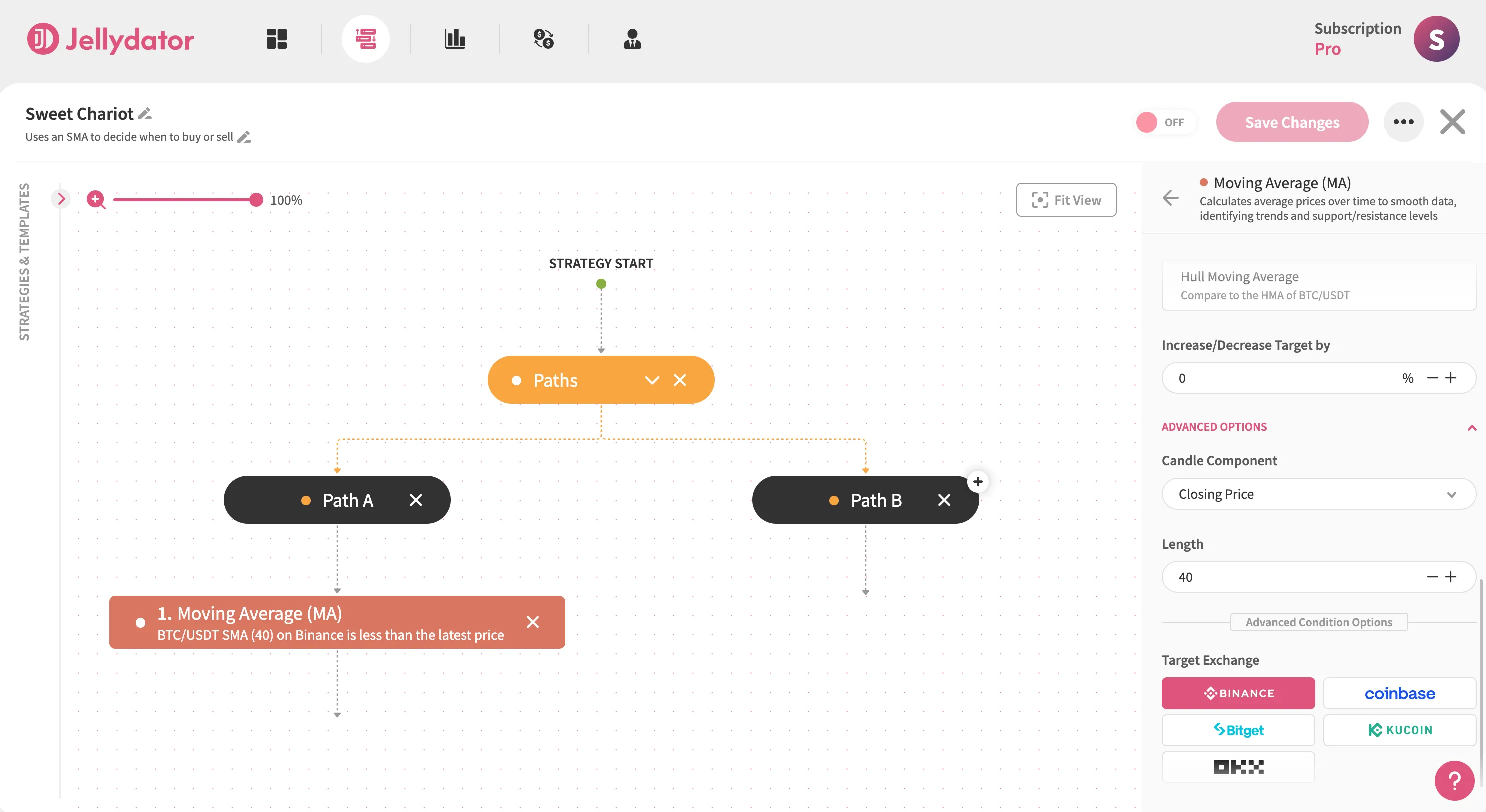 The Jellydator editor with the advanced option section of an SMA step in Path A.