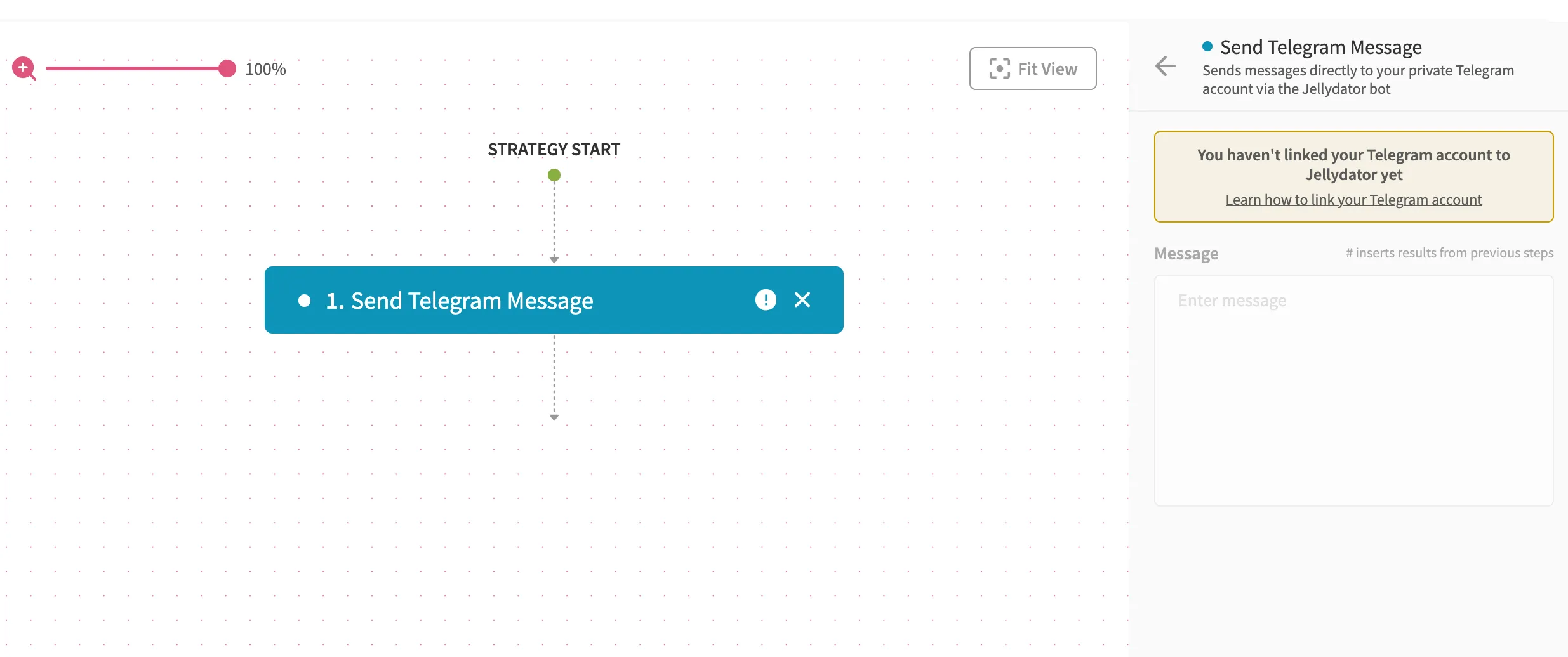 An image of the Jellydator Telegram step with a warning.