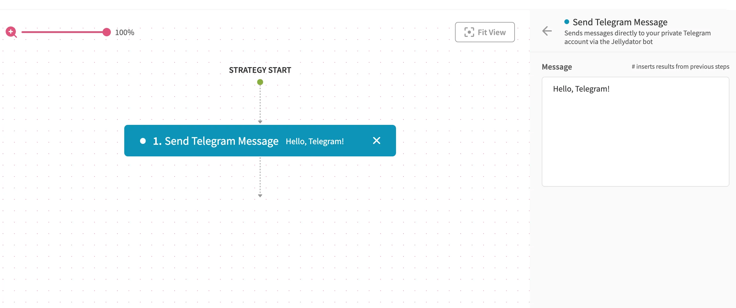 An image of the Jellydator Telegram step without a warning.