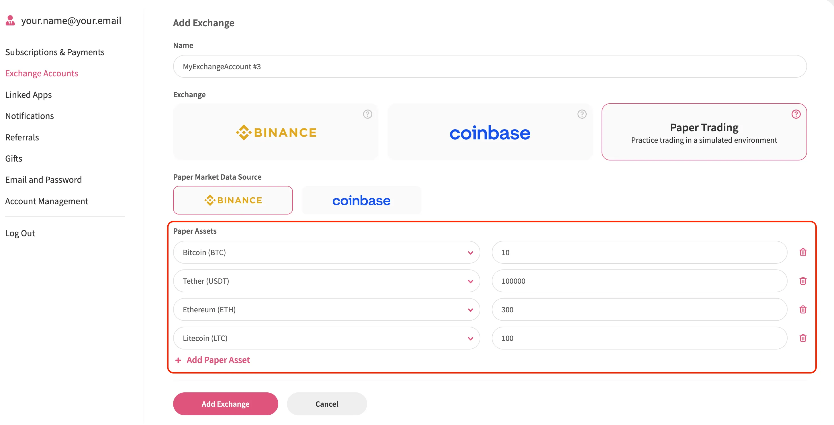 An image of the Jellydator exchange account page with a highlighted asset creation input.