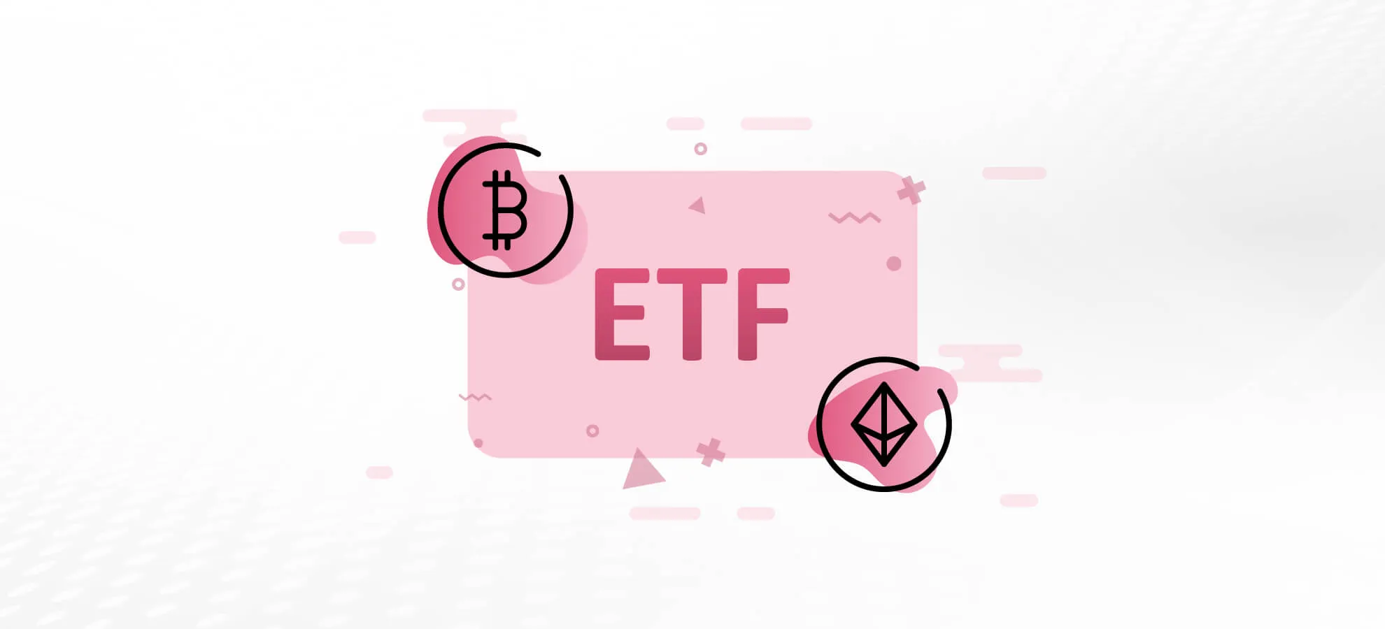An image with “ETF” in bold letters, surrounded by Bitcoin and Ethereum symbols.