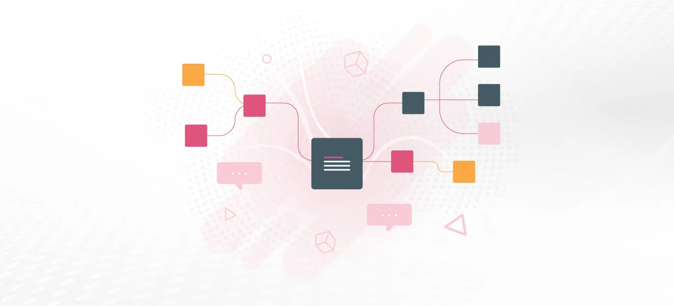 Abstract flowchart illustration showing interconnected colored blocks, representing automation or data flow.